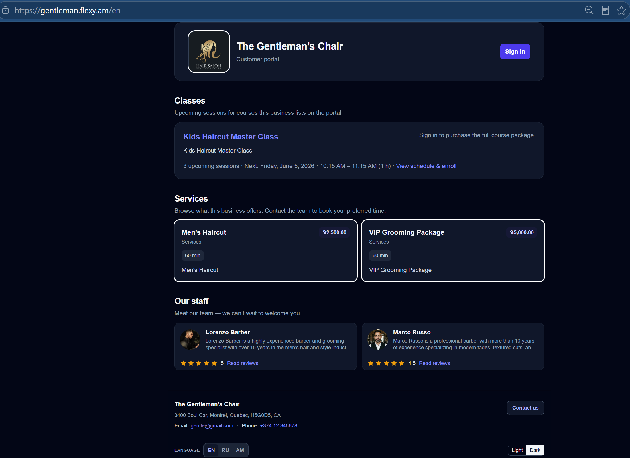FLEXY customer-facing portal booking flow