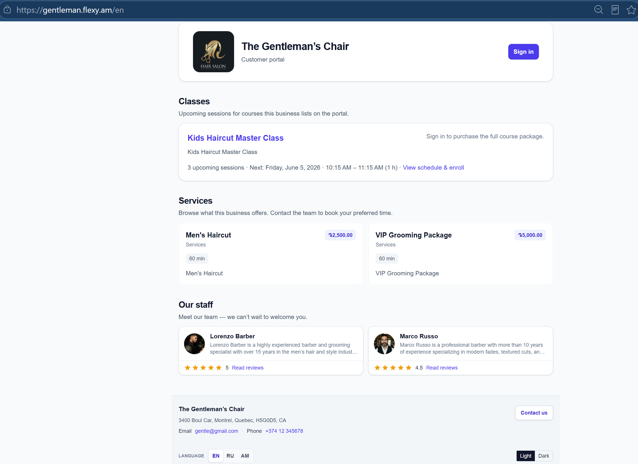 FLEXY customer-facing portal booking flow